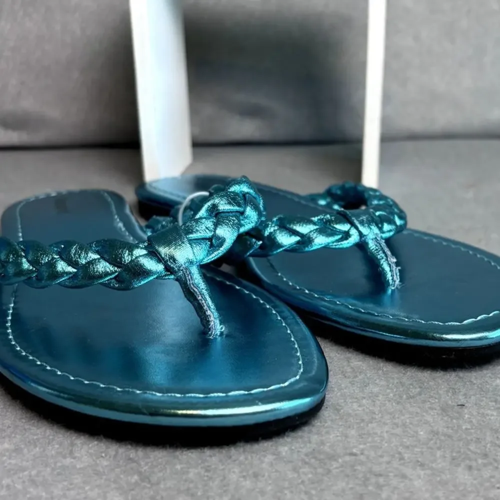 Nordstrom Abound Womens Summer Beach Vacation Sandal Metallic Blue Sandal 9.5